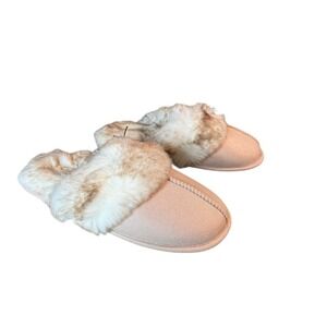 Jessica Simpson Micro-Suede Scuff Indoor Outdoor Pink and Tan Slippers